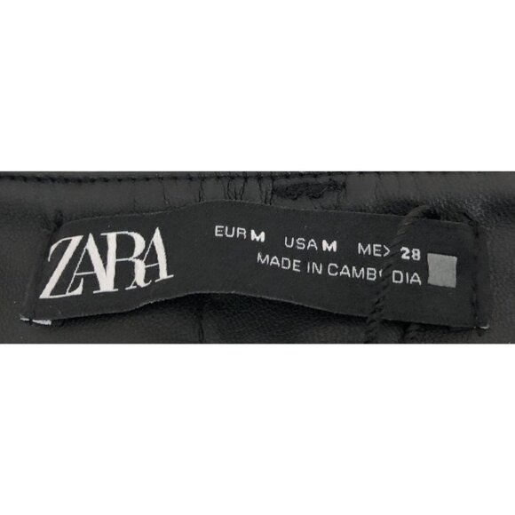 ZARA Black Faux Leather Straight Leg Trousers Womens Size Medium - Picture 6 of 7